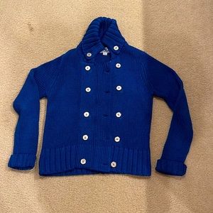Woman blue cardigan